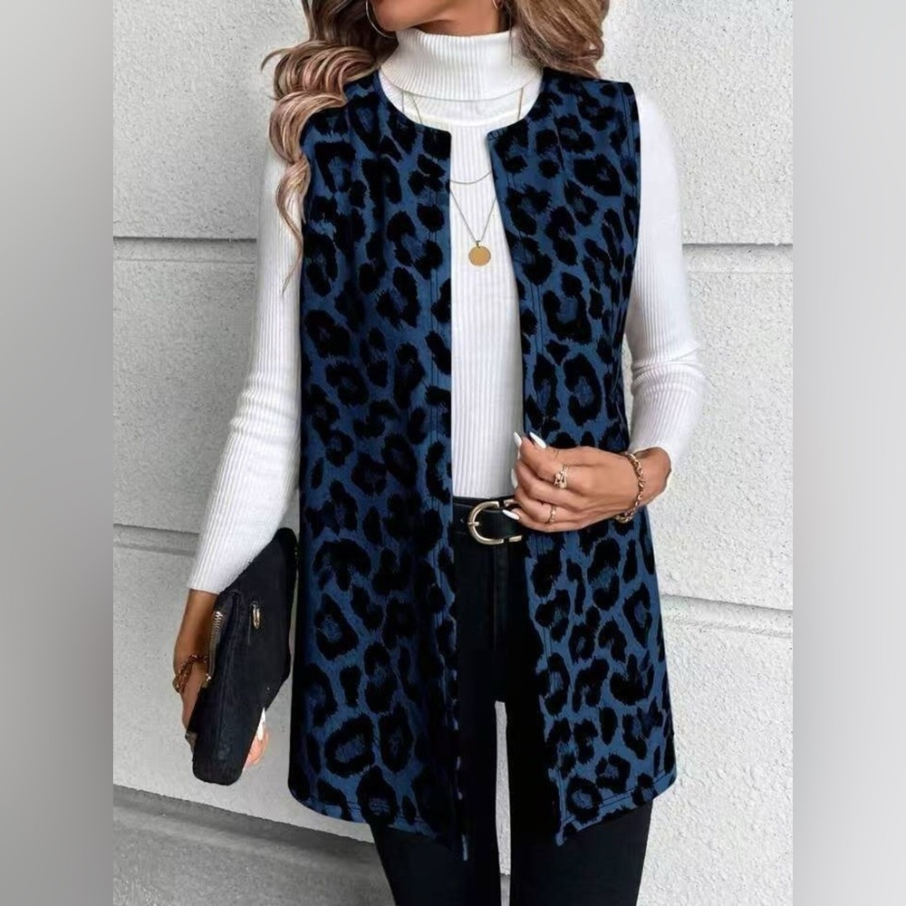 Sleeveless Leopard Print Vest Coat